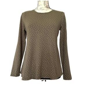 BODEN Olive Green & Gold Polka Dot SABRINA Swing A-Line Long Sleeve Tee Top Sm